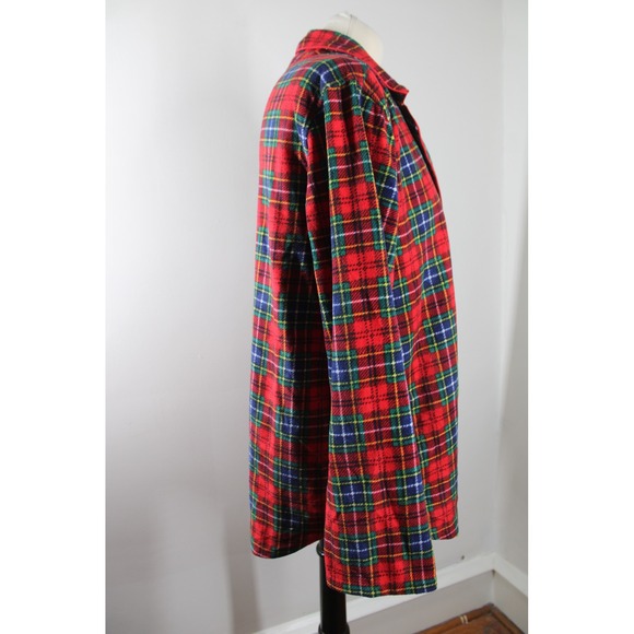 Lauren Ralph Lauren L Red Plaid Fleece Long Sleeve Button Front Pajama Top - Picture 3 of 6